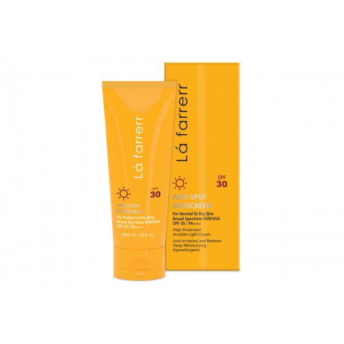 کرم ضد آفتاب SPF30 بی رنگ مخصوص پوست خشک و معمولی لافارر (La farrerr)
