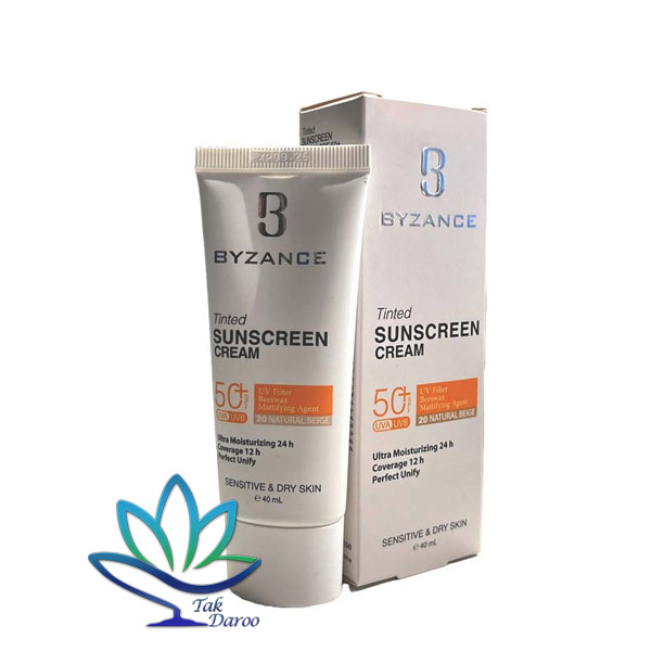 ضدآفتاب Spf 50 مناسب پوست خشک و حساس مدل نچرال بژ حجم 40 میل بیزانس